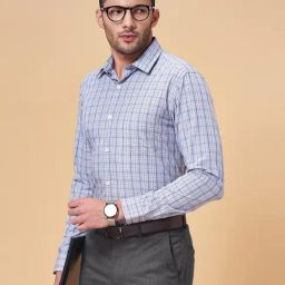 Peregrine by Pantaloons Grey Cotton Slim Fit Checks Shirt-image-56