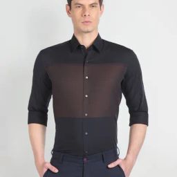 Arrow Newyork Brown Cotton Slim Fit Colour Block Shirt-24