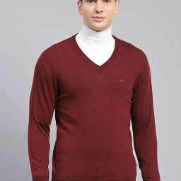 Monte Carlo Mix Maroon Regular Fit Pure Wool Sweatshirt-13