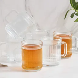 Home Centre Transparent Textured Glass Transparent Mugs Set of Cups and Mugs-9