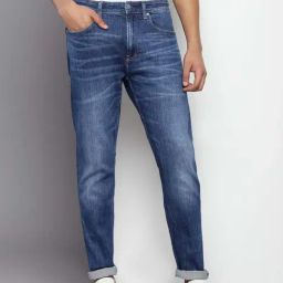 Calvin Klein Dark Blue Cotton Straight Fit Jeans-picture-4