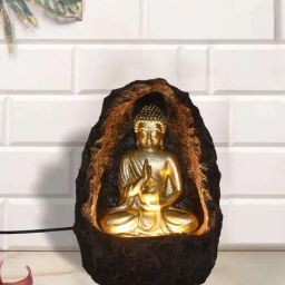 CHRONIKLE Golden & Brown Polyresin Meditating Buddha In Cave Waterfall Fountain-image-43