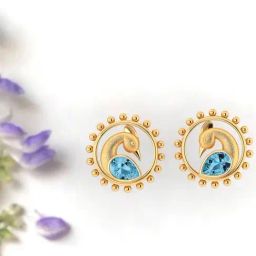 P.C. Chandra Jewellers 14k Gold Cute Peacock Shaped Blue Stone Stud Earrings-1
