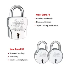 Link Atoot Extra 70 mm SS Silver Finish with New Round 50 mm Padlock 3 Keys, (Set of 3 Pcs) image 4