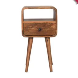 Artisan Furniture Brown Wood Mini Oakish Curved Bedside Table with Open Slot-image-52