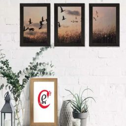 eCraftIndia Set of 3 Flying Birds Satin Matt Texture UV Art Painting-28