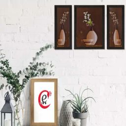 eCraftIndia Set of 3 Floral Pot Satin Matt Texture UV Art Painting-image-79