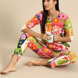 MABISH by Sonal Jain Women Printed Kurta with Pyjama Night Suit-image-13