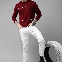 Roadster Men Red Geometric Printed Pullover-image-76