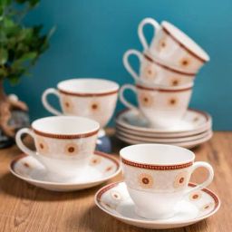 Clay Craft Printed Colour Maroon Line Fine Ceramic Cup Saucer Set of 12 ( 6 Cups + 6 Saucers) - 180 ml each-72