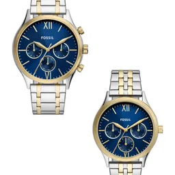 Fossil Men Pack of 2 Patterned Dial & Stainless Steel Straps Analogue Watch AK_BQ2900SET-23