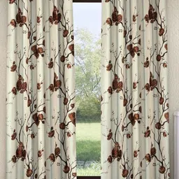 Aura Brown & White 2 Pieces Floral Printed Door Curtains-image-82