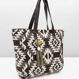Anouk Geometric Printed Tasselled Oversized Shopper Tote Bag image 3