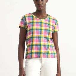 United Colors of Benetton Yellow Cotton Chequered Top-image-79