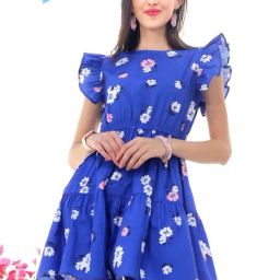 Sera Blue Printed A-Line Dress-image-87
