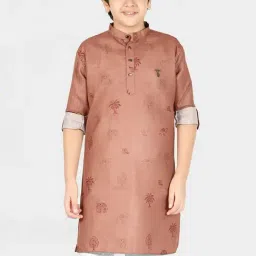 Cavio Kids Brown & White Cotton Printed Full Sleeves Kurta Set-image-29