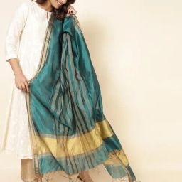 Fabindia Teal Green Woven Pattern Dupatta-picture-14