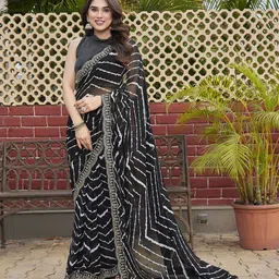 Moda Rapido women Leheriya Embroidered Pure Georgette Saree-picture-4