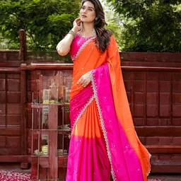 Pionex Colourblocked Embroidered Saree-picture-44
