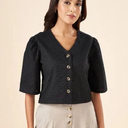 Akkriti by Pantaloons Black Cotton Self Pattern Top-image-17