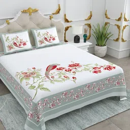 BED-SHEET.COM White & Grey Floral Printed Cotton 260 TC King Bedsheet Set 2.74 m x 2.74 m-picture-16