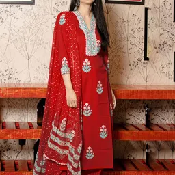 GoSriKi Women Floral Printed Regular Kurta with Palazzos & With Dupatta-picture-12
