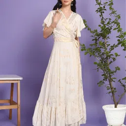 Boholyfe Juniper Women Floral Printed Flutter Sleeve Wrap Maxi Dress-picture-12