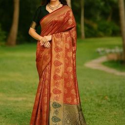 Moda Rapido Orange Woven Design Silk Cotton Kanjeevaram Sarees-image-0