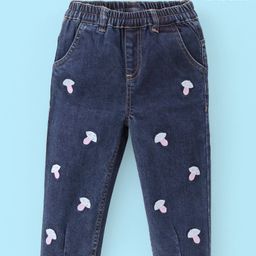 Babyoye Cotton Full Length Denim Jeans Mashroom Embroidery - Blue-image-17
