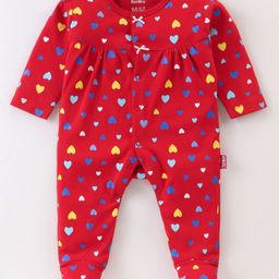 Child World Interlock Full Sleeves Sleepsuit With Heart Print - Red-picture-33