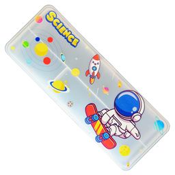 KARBD Translucent Double Sided Plastic Geometry Pencil Box Science Skate Rocket Design - Multicolour-image-10