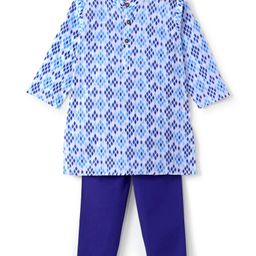 Babyhug Cotton Full Sleeves Lurex Printed Kurta Pyjama Set - Blue-image-54