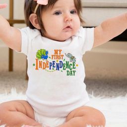 KNITROOT Independence Theme Half Sleeves My First Independence Day Printed Onesie - White-image-74