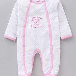 ToffyHouse Cotton Full Sleeves Polka Dots Printed & Bear Patch Footed Roper - White-image-70