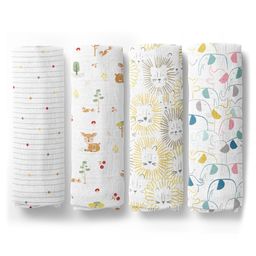 haus & kinder 100% Cotton Muslin Swaddle Woodland Elephant Lion & Dot PrintPack Of 4 - Multicolor-image-32