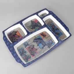 Servewell 5 Partition Plate Jurassic World Theme - Blue-13