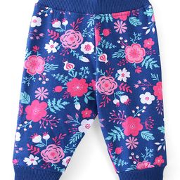 Babyhug Cotton Looper Knit Full Length Lounge Pant Floral Print - Blue-image-19