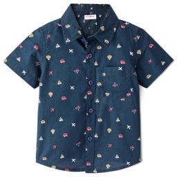 Babyhug Cotton Woven Half Sleeves Shirt Vehicle Print- Navy Blue-image-53
