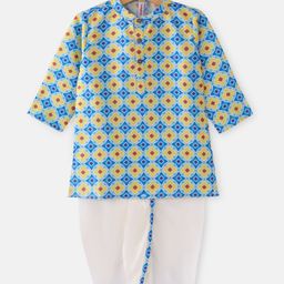 Babyhug 100% Cotton Woven Full Sleeves Kurta & Dhoti Set With Hand Block Print -Multicolour-image-71