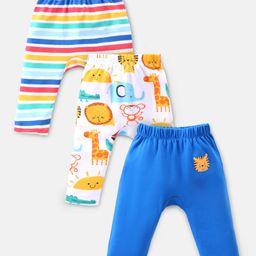 Babyhug Interlock Knit Full Length Diaper Pants Animal Print Pack of 3 - Multicolour-image-71