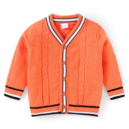 Babyhug Knitted Full Sleeves Front Open Sweater With Cable Knit Design - Orange-image-43