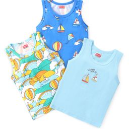 Babyhug 100% Cotton Knit Sleeveless Sando With Boat Print Pack of 3- Multicolor-image-120