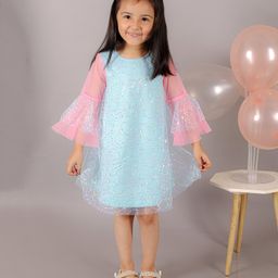 Lil Drama Three Fourth Sleeves Sequin Embellished Dress - Blue-image-69