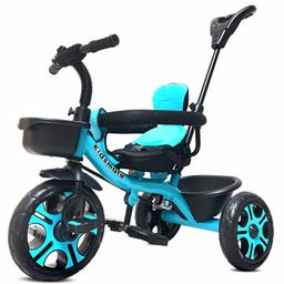 Kidsmate Thunder Plug N Play Kids Baby Tricycle with Safety Guard Rail and Parental Control Storage Basket Fabric Cushion Seat & Bell Boys & Girls - Blue-image-53