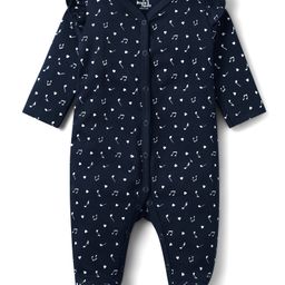 Doodle Poodle Cotton Knit Full Sleeves Footed Sleep Suit With Musical Notes Print -Navy Blue-picture-21