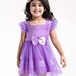 Babyhug Woven Frill Sleeves Solid Colour Fit & Flared Party Frock with Bow Applique - Lilac-image-31