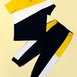 Be Awara Cotton Half Sleeves Colour Blocked Tee & Lounge Pant Set - Yellow-image-41