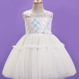Enfance Sleeveless Mesh Yoke Detailed Sequin Embellished Floral Applique Dress - White-picture-39