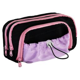 Bunie Multiple Compartment Stationery Pouch with Drawstring Pocket Black Pink-20
