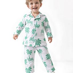 Babyoye Single Jersey Knit Full Sleeves Night Suit With Jungle Safari Print - Mint & White-image-94